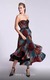 MNM Couture N0591 strapless tea-length dress with piped bustier and pleated organza skirt. | Couture Shop LA