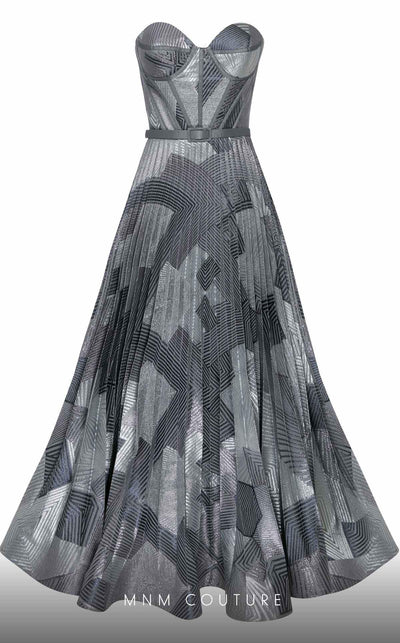 MNM Couture N0591 strapless tea-length dress with piped bustier and pleated organza skirt. | Couture Shop LA
