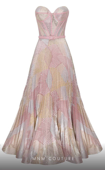 MNM Couture N0591 strapless tea-length dress with piped bustier and pleated organza skirt. | Couture Shop LA