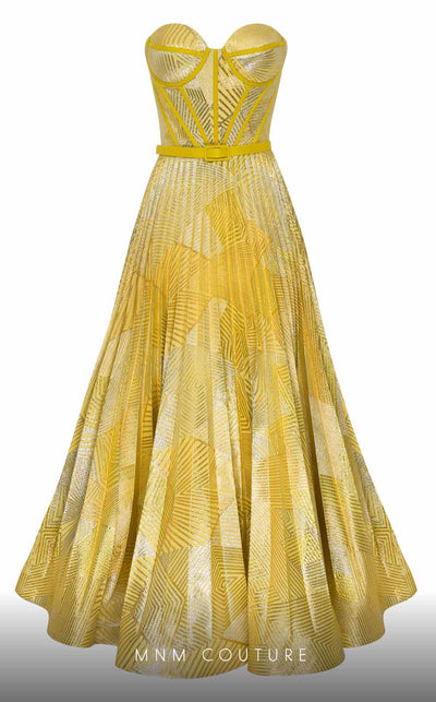 MNM Couture N0591 strapless tea-length dress with piped bustier and pleated organza skirt. | Couture Shop LA