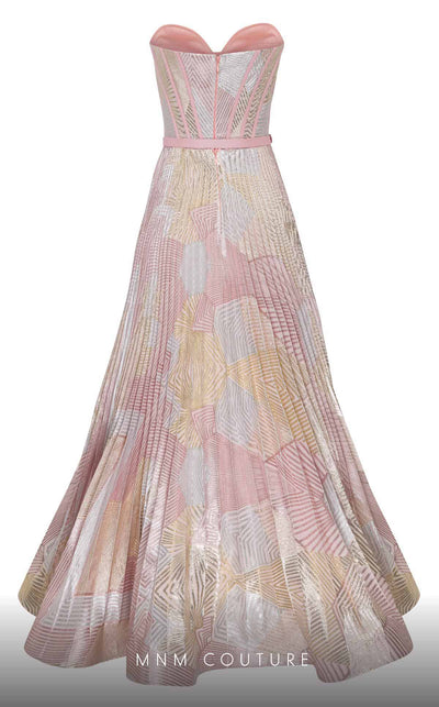 MNM Couture N0591 strapless tea-length dress with piped bustier and pleated organza skirt. | Couture Shop LA