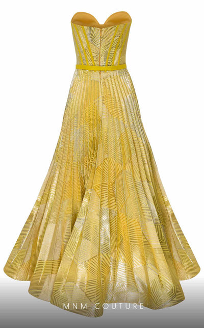 MNM Couture N0591 strapless tea-length dress with piped bustier and pleated organza skirt. | Couture Shop LA