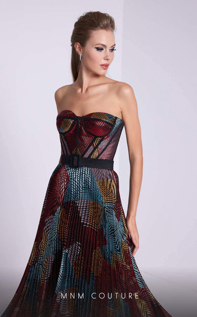 MNM Couture N0591 strapless tea-length dress with piped bustier and pleated organza skirt. | Couture Shop LA
