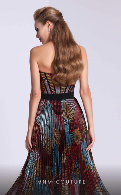 MNM Couture N0591 strapless tea-length dress with piped bustier and pleated organza skirt. | Couture Shop LA