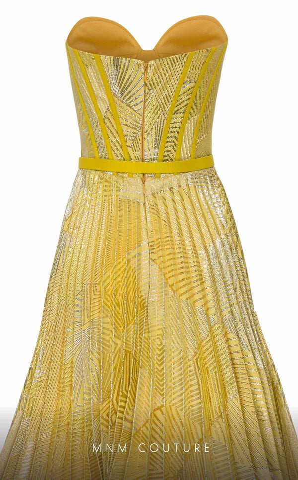 MNM Couture N0591 strapless tea-length dress with piped bustier and pleated organza skirt. | Couture Shop LA