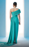 MNM Couture N0604 pleated asymmetric gown with an elegant train and tailored fit | Couture Shop LA