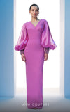 MNM Couture N0606 puffed sleeve gown with tassel details.