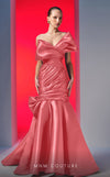 MNM Couture N0611 strapless satin mermaid gown with draped bust and hip accents.