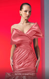 MNM Couture N0611 strapless satin mermaid gown with draped bust and hip accents.