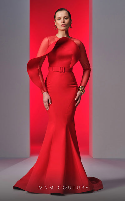 MNM Couture N0613 mermaid gown with illusion bodice, draped details, and keyhole back. | Couture Shop LA