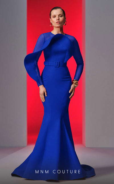 MNM Couture N0613 mermaid gown with illusion bodice, draped details, and keyhole back. | Couture Shop LA