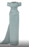 MNM Couture N0617 off-shoulder satin gown with waist draping. | Couture Shop LA