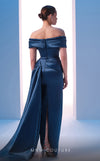 MNM Couture N0617 off-shoulder satin gown with waist draping. | Couture Shop LA