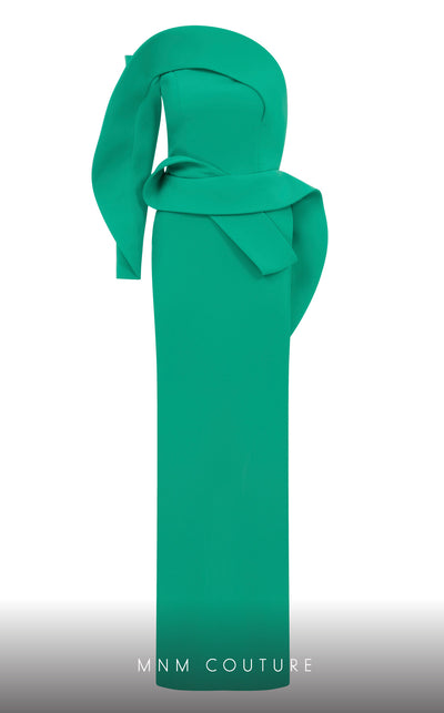 MNM Couture N0618 one-sided off-shoulder gown with draped detailing. | Couture Shop LA