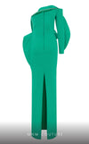 MNM Couture N0618 one-sided off-shoulder gown with draped detailing. | Couture Shop LA