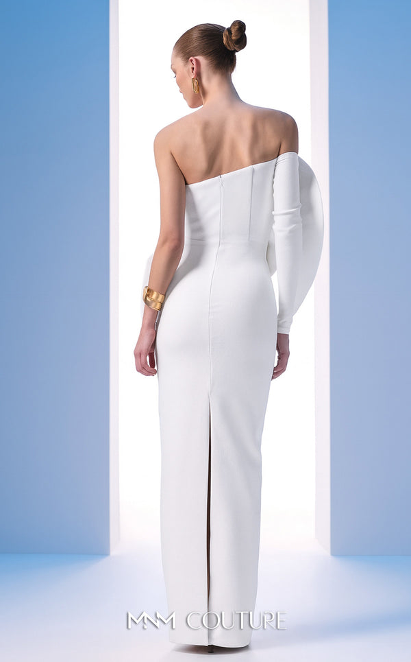 MNM Couture N0618 one-sided off-shoulder gown with draped detailing. | Couture Shop LA