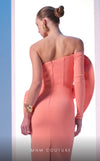 MNM Couture N0618 one-sided off-shoulder gown with draped detailing. | Couture Shop LA
