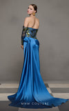 MNM Couture N0621 satin gown in patrol and gold with sequins and floral embroidery. | Couture Shop LA