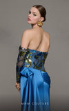MNM Couture N0621 satin gown in patrol and gold with sequins and floral embroidery. | Couture Shop LA