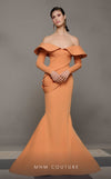 Orange draped crepe haute couture mermaid dress MNM Couture N0623
