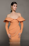 Orange draped crepe haute couture mermaid dress MNM Couture N0623