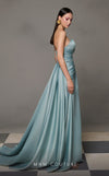 MNM Couture N0626 light blue gown with crisscross pleated bust and dramatic train | Couture Shop LA