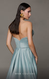 MNM Couture N0626 light blue gown with crisscross pleated bust and dramatic train | Couture Shop LA