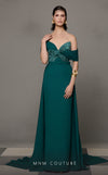 MNM Couture N0627 green gown with asymmetrical sweetheart design and sweeping train | Couture Shop LA