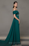 MNM Couture N0627 green gown with asymmetrical sweetheart design and sweeping train | Couture Shop LA