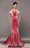 MNM Couture N0630A green and pink velvet gown with mermaid silhouette and dramatic train. | Couture Shop LA