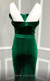 MNM Couture N0630A green and pink velvet gown with mermaid silhouette and dramatic train. | Couture Shop LA