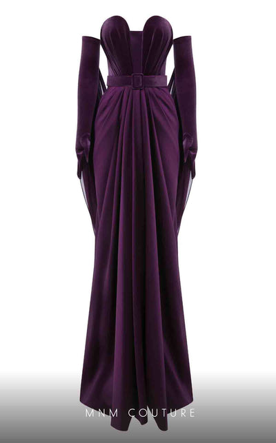 MNM Couture N0634 black, olive, and burgundy velvet gown with pleated waistline, gloves, and flowing cape. | Couture Shop LA