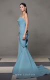 MNM Couture N0637 mint and yellow rayon mermaid gown with pleated bust and elegant train. | Couture Shop LA