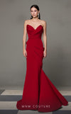 MNM Couture N0637 mint and yellow rayon mermaid gown with pleated bust and elegant train. | Couture Shop LA