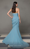 MNM Couture N0637 mint and yellow rayon mermaid gown with pleated bust and elegant train. | Couture Shop LA