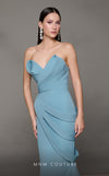 MNM Couture N0637 mint and yellow rayon mermaid gown with pleated bust and elegant train. | Couture Shop LA