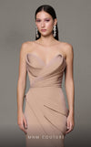 MNM Couture N0637 mint and yellow rayon mermaid gown with pleated bust and elegant train. | Couture Shop LA