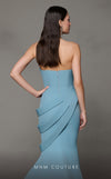 MNM Couture N0637 mint and yellow rayon mermaid gown with pleated bust and elegant train. | Couture Shop LA