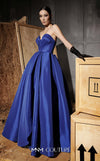 MNM Couture Style N0642 royal blue A-line gown, featuring a pleated sweetheart neckline, sleeveless design, and taffeta fabric for a timelessly elegant silhouette | Couture Shop LA