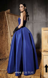 MNM Couture Style N0642 royal blue A-line gown, featuring a pleated sweetheart neckline, sleeveless design, and taffeta fabric for a timelessly elegant silhouette | Couture Shop LA