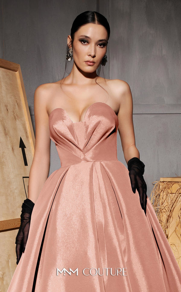 MNM Couture Style N0642 royal blue A-line gown, featuring a pleated sweetheart neckline, sleeveless design, and taffeta fabric for a timelessly elegant silhouette | Couture Shop LA