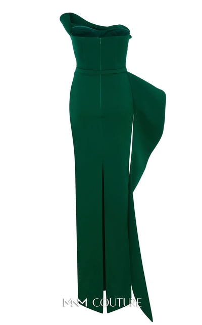 MNM Couture Style N0647 fuchsia rayon crepe column dress with asymmetric sweetheart neckline & long sleek lines. | Couture Shop LA