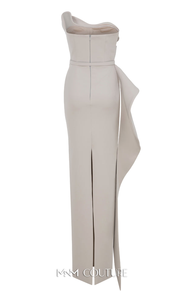 MNM Couture Style N0647 fuchsia rayon crepe column dress with asymmetric sweetheart neckline & long sleek lines. | Couture Shop LA