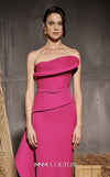 MNM Couture Style N0647 fuchsia rayon crepe column dress with asymmetric sweetheart neckline & long sleek lines. | Couture Shop LA