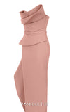 MNM Couture Style N0647 fuchsia rayon crepe column dress with asymmetric sweetheart neckline & long sleek lines. | Couture Shop LA