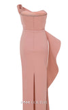 MNM Couture Style N0647 fuchsia rayon crepe column dress with asymmetric sweetheart neckline & long sleek lines. | Couture Shop LA