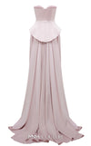 MNM Couture Style N0648 silver silk column dress featuring a sweetheart neckline, peplum corset bodice, floral embroidery with sequins, a fitted skirt, and a dramatic back train for an elegant silhouette | Couture Shop LA
