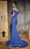 MNM Couture Style N0651 blue gown with cap off-shoulder sleeves, straight neckline & mermaid silhouette. | Couture Shop LA
