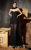 MNM Couture Style N0655 black organza mini dress with floral-adorned cape, sweetheart neckline & cascading train. | Couture Shop LA