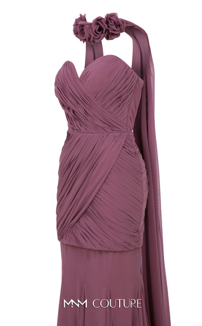 MNM Couture Style N0655 black organza mini dress with floral-adorned cape, sweetheart neckline & cascading train. | Couture Shop LA